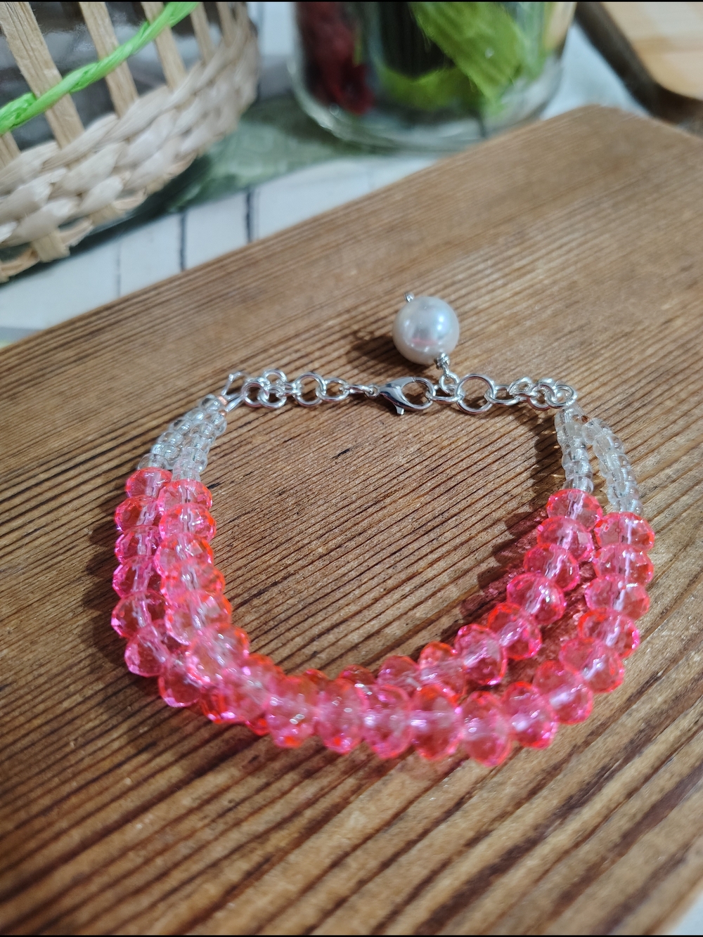 Hot Pink Crystal Beaded Bracelet - Women Jewelry, Handmade ๐บ - Picture 3 of 9